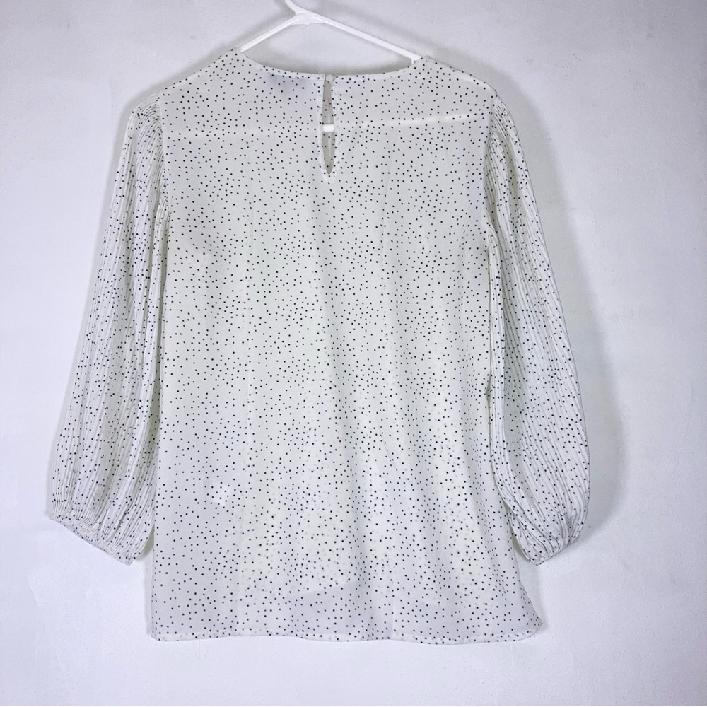 1.State Polka Dot Blouse Balloon Sleeve Round Neck Sz M White Women's - Picture 14 of 16